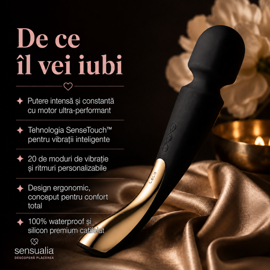 LELO SMART WAND™ 2 LARGE - Dispozitiv vibrator pentru masaj intim, negru