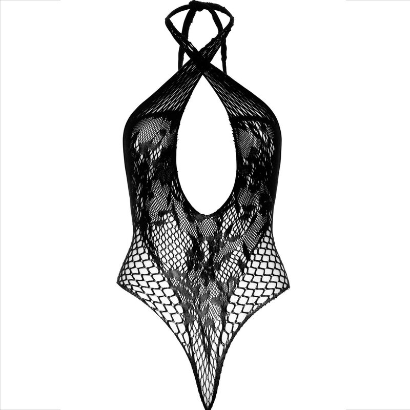 LEG AVENUE– body tip teddy cu prindere halter, din dantelă neagră