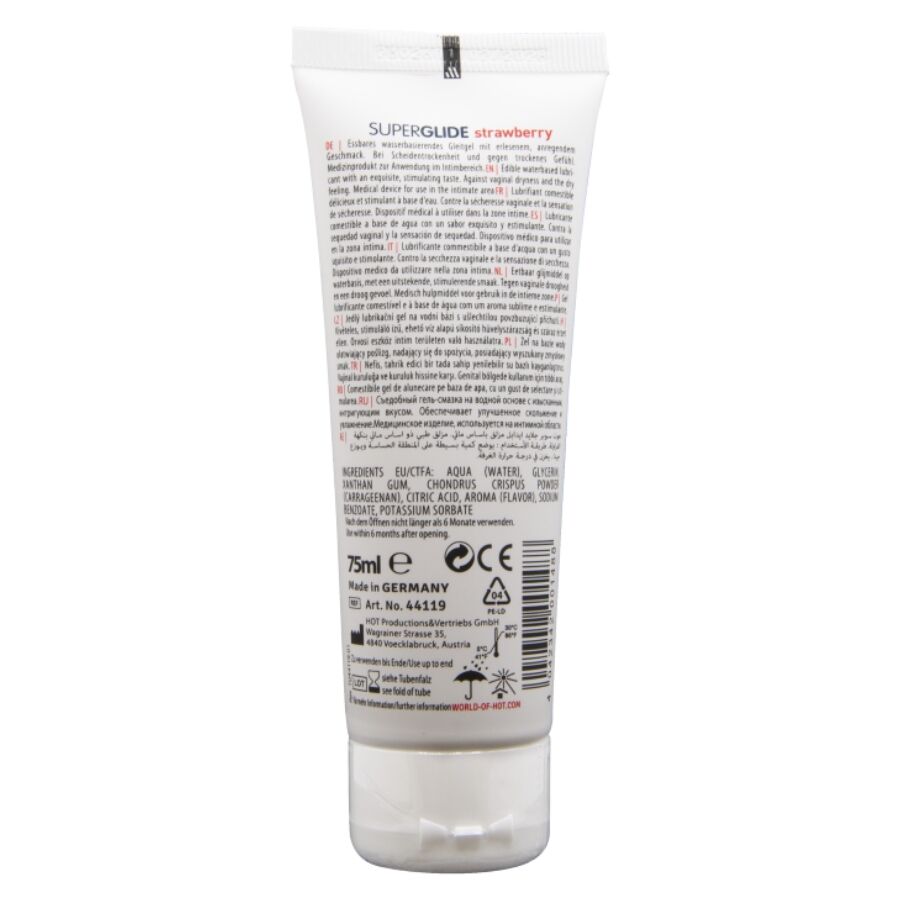 Lubrifiant Comestibil HOT Superglide pe Bază de Apă cu Aromă de Căpșuni 75 ml