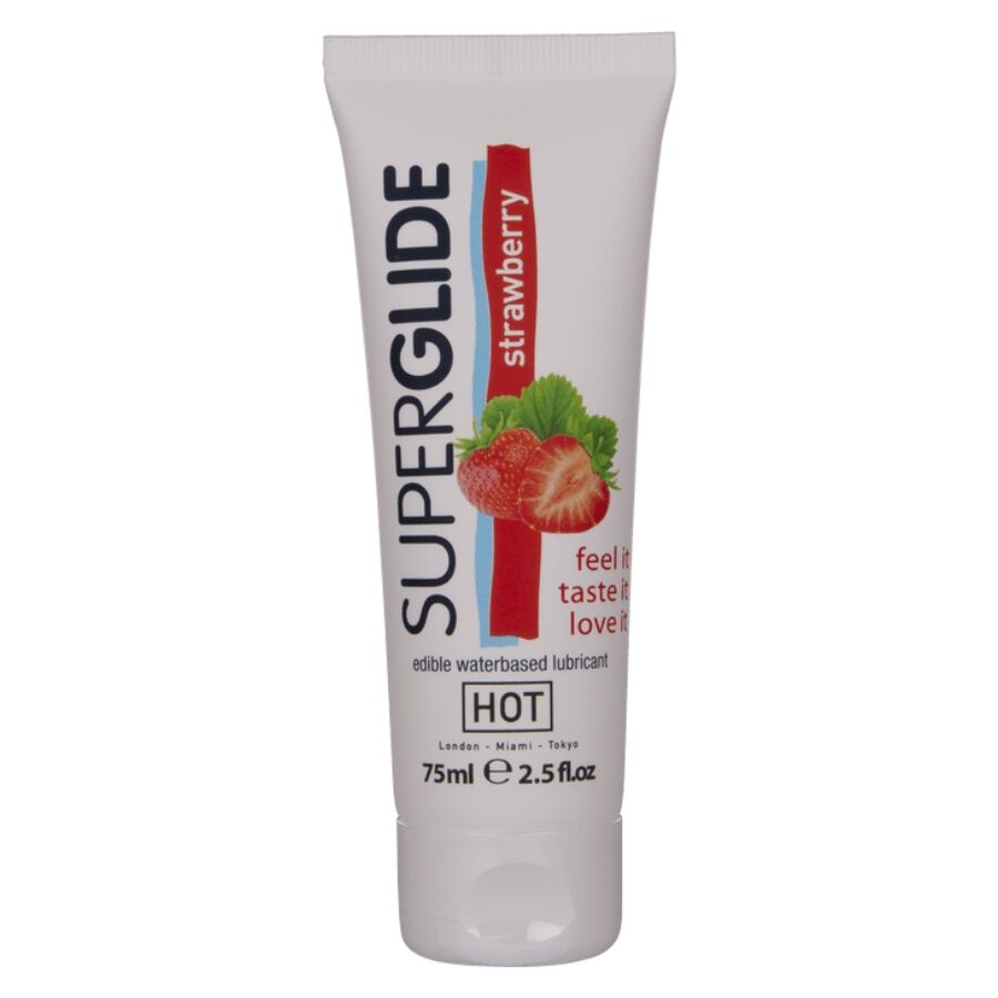 Lubrifiant Comestibil HOT Superglide pe Bază de Apă cu Aromă de Căpșuni 75 ml