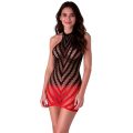 Rochie Bodystocking Passion BS117 Negru cu Gradient Roșu – Plasă Seducătoare One Size