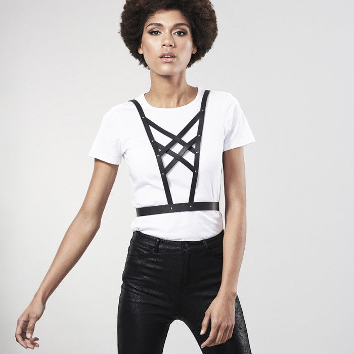 Ham decorativ pentru corp Bijoux Indiscrets MAZE Crossed Harness, negru