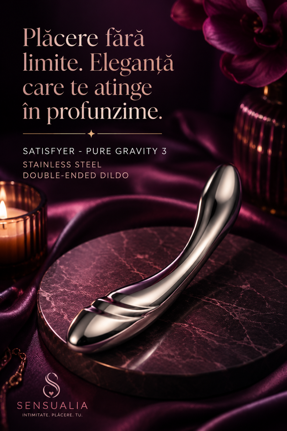 Satisfyer Pure Gravity 3 – Dildo Dublu din Oțel Inoxidabil Premium