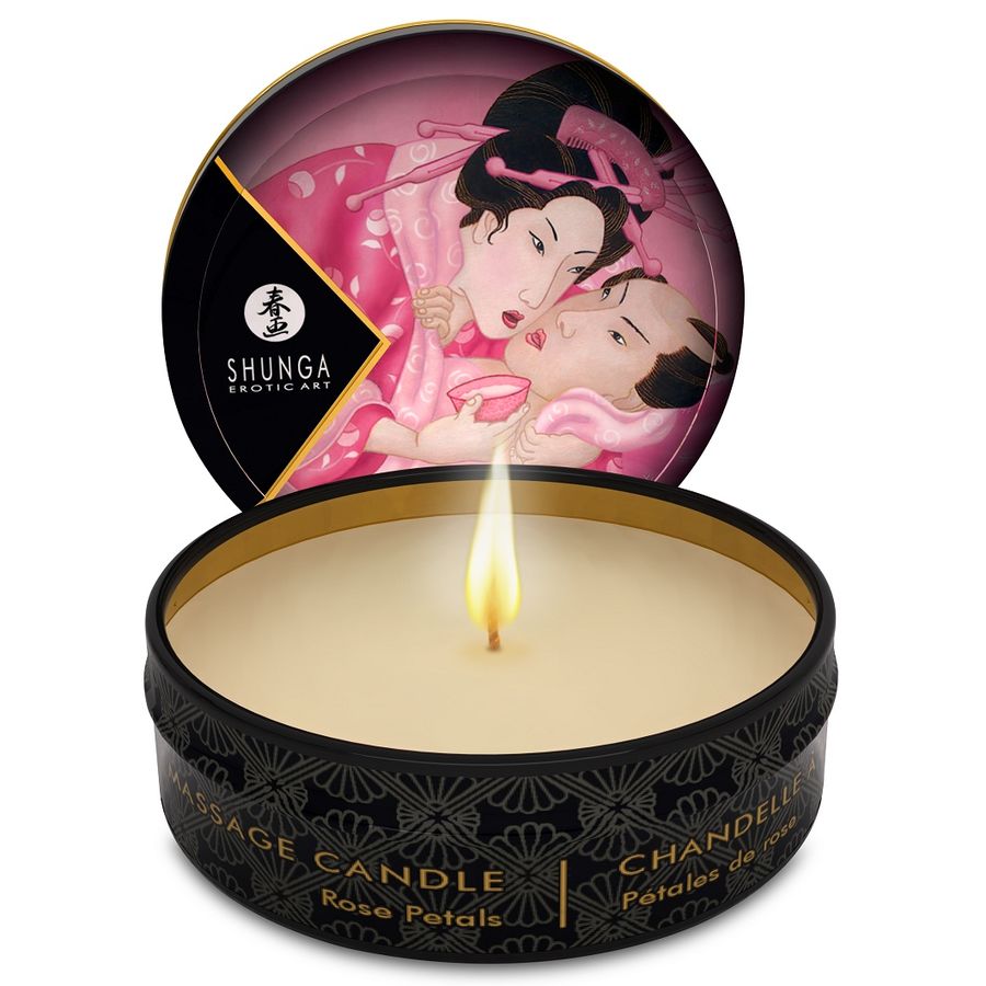 SHUNGA – Lumânare de Masaj Mini Caress cu Aromă de Trandafiri, 30 ml