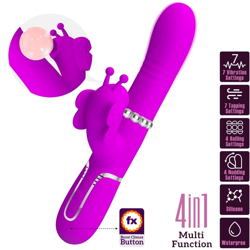 Pretty Love Butterfly Fuchsia – Vibrator Rabbit 4 în 1 pentru Stimulare Multiplă